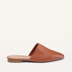 Faux-Leather Mule Almond-Toe Flats